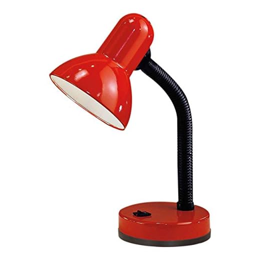 EGLO bordslampa basic, 1 flamsäker bordslampa, skrivbordslampa av stål och plast, färg: röd, fattning: E27