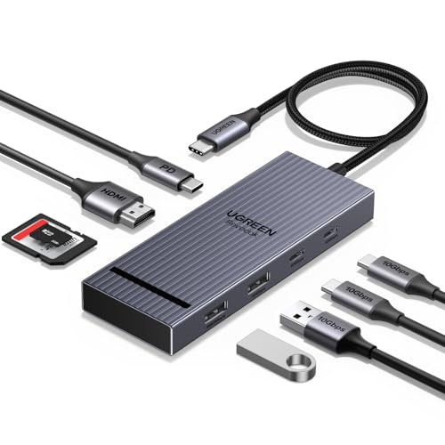 UGREEN USB C Hub, Revodok Pro 108 Multiport Adaptor (8-in-1), 4K@60Hz Type-C to HDMI Adapter, 3x 10Gbps USB-A & C Ports, 170MB/s SD/TF Card Reader, 100W PD for MacBook, iPad and Laptops
