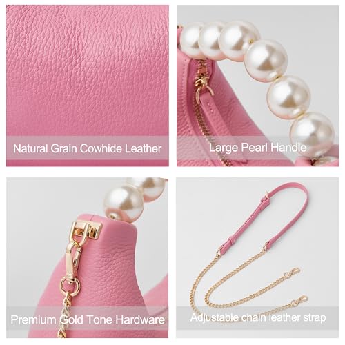 Image of DORIS&JACKY Small Top Handle Clutch Purse for Women, Designer Evening Bag With Pearl Tote Handle and Chain Strap