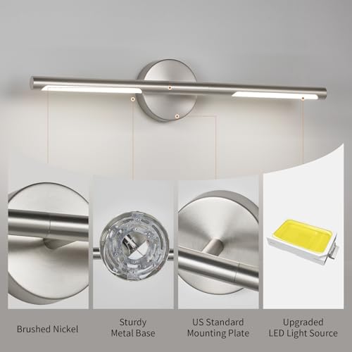 Image of Luafac 360Rotatable Bathroom Light Fixtures- 24 Inch,18W Dimmable Led Vanity Lights Over Mirror,4000K Morden Picture Lights for Wall, Nickel Bathroom Sconces(Horizontal & Vertical)