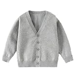 warmstraw Boys' Cardigan Sweater V-Neck Cotton Knit Sweater Casual Outerwear Clothing School Uniform Cardigan Sweater Grey 5-6T