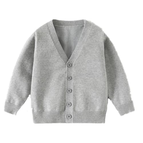 warmstraw Boys' Cardigan Sweater V-Neck Cotton Knit Sweater Casual Outerwear Clothing School Uniform Cardigan Sweater Grey 5-6T