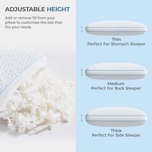 Image of Sweetnight Cooling Pillows King Size Set of 2, Shredded Memory Foam Pillows 2 Pack for Hot Sleepers, Cold Bed Pillows for Sleeping, Washable with Removable Cover, Cool Night