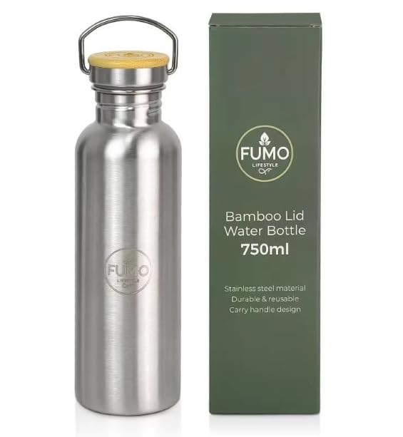 Fumo Lifestyle | Single wall Stainless Steel Water Bottle | Eco Friendly Reusable Bottle | Non Insulated | Ultra Lightweight | Plastic Free and Leakproof (750ml)