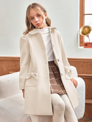 Meikulo Girls Single Breasted Dress Coat Kids Winter Outerwear Jackets Bowknot Pockets 5-14 Years4