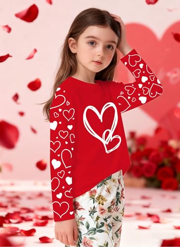 Image of Valentines Shirts for Girls Toddler Cute Love Heart Long Sleeve Casual Tee Tops