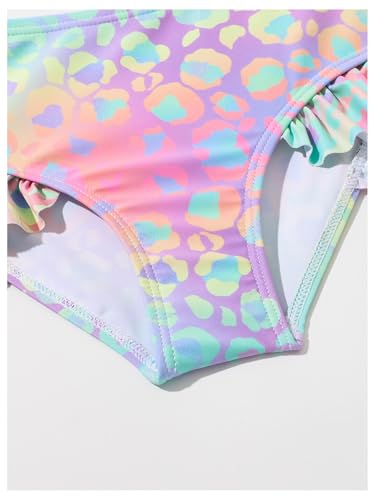 Floerns Toddler Girl's 3 Piece Bikini Set Cheetah Print Ruffle Trim Asymmetrical Swimsuit with Beach Skirt4