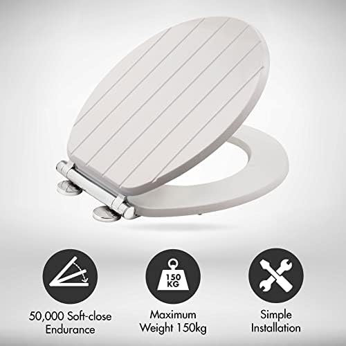 AQUALONA® Luxury White Tongue and Groove Toilet Seat - Soft Close MDF Moulded Wood Seat with Quick Release Button and Durable Hinges - Comfortable, Easy to Clean and Install with Universal Fittings