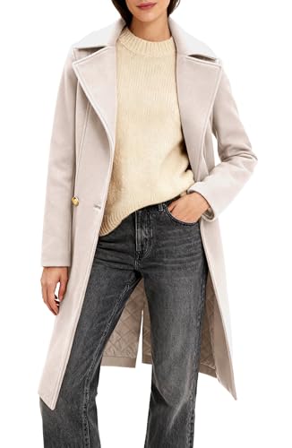 OTU Vibe Womens Long Notch Lapel Coat Double-Breasted Peacoat Casual Classic Fall Winter Overcoat