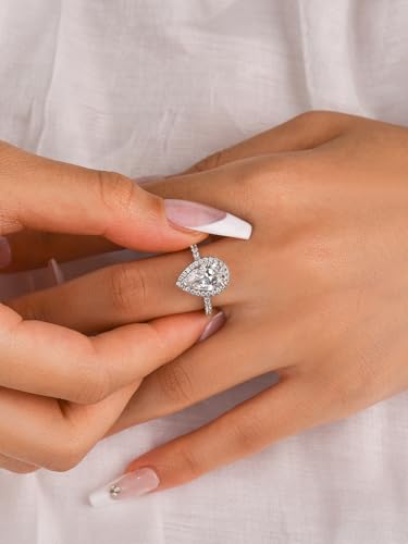 3.0CT 5A Grade Pear Cut Cubic Zirconia Engagement Ring for Women, 18K White Gold Plated Sterling Silver Promise Ring4