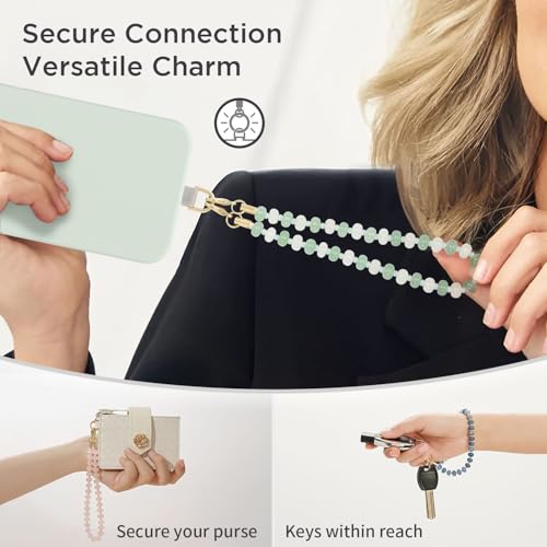 Image of POSADINA Natural Stone Phone Charm, Beaded Healing Phone Wrist Strap, Handmade Cellphone Chain Lanyard with Tether Tab