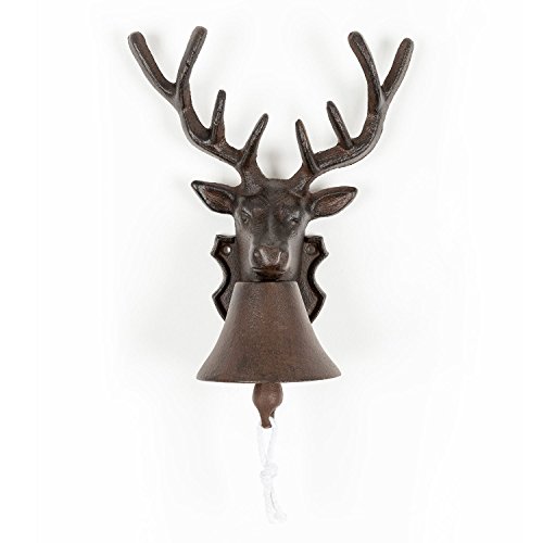 HOMESCAPES Traditionelle Türglocke Gusseisen Hirsch-Kopf in Rost-Optik braun, 22x27 cm