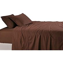 Stripes Chocolate 600 Thread Count Cal King Un-Attached Waterbed Sheets 100% Cotton 4pc Sheet Set