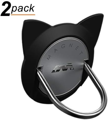 Cat Ring Phone Holder, 2 Pack Phone Ring for Magnetic Car Mount, 360 Rotation Cute Cat Kickstand for iPhone X, 8, 7, 6s, Galaxy S7 S8 and Most of Smartphones (Black)