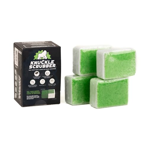 Knuckle Scrubber - Bar Soap With Built-In Hand Scrubber - Heavy Duty Hand Cleaner for Auto Mechanics & Industrial Work - Easy Cleans Grease, Oil, Paint & More - All Natural With Aloe Vera - 4 Pack
