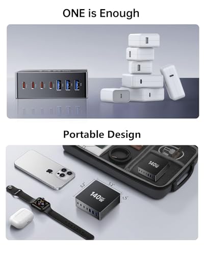 Image of USB C Charging Station, 140W GaN III 7 Port Fast Charger Station, PD 3.0 USB Charging Station for Multiple Devices, Multiple USB C Charger Station for iPad iPhone Samsung Android (2 Pack, Black)