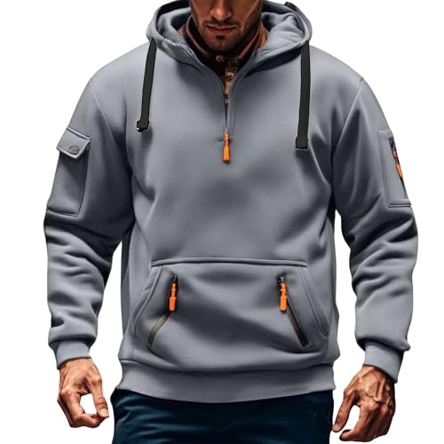 Sweat à capuche cargo homme gris foncé L zippé quart de tour