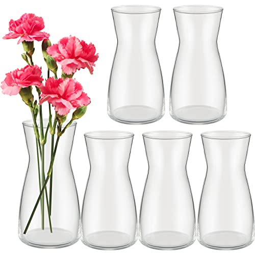 Thenshop 6 Pcs 8” Tall Clear Flower Vase Wide Mouth Crystal Glass Vase Modern Boho Style Decorative Vases for Centerpieces Bulk Tall Vase for Flower Bouquets Rustic Home Decor Housewarming Gift