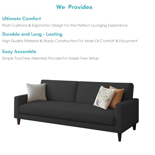 Image of Casaliving Kaven 3 Seater Sofa Set for Living Room (Black Colour Fabric) Premium Fabric Sofa