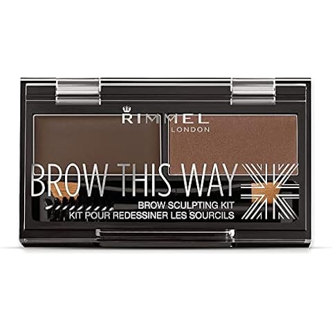 Rimmel London Brow This Way Augenbrauenpuder-Modellierset, gepflegtes Finish und ultimative Präzision mit Duo Compact Formula, Dunkelbraun, Pulver 0,04 oz, Wachs 0,03 oz Cover