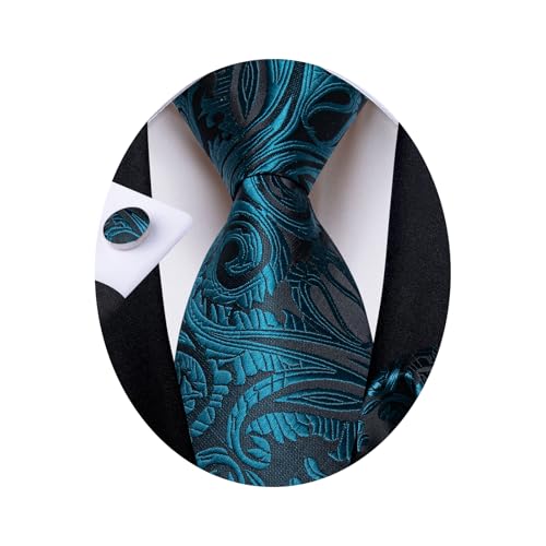 Image of DiBanGu Mens Paisley Tie Set Silk Woven Jacquard Necktie and Pocket Square Cufflinks Gift Set for Wedding Bussiness