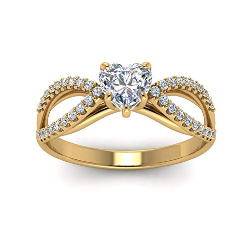 Image of 55Carat Choose Your Gemstone Reverse Pave Split Shank Diamond CZ Ring Yellow Gold Plated Heart Shape Split Shank Engagement Ring Minimal Modern Design Birthday Gift Wedding Gift US Size 4 to 12