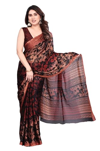 Image of SUPERLAXMI Women's Chiffon Floral Printed Saree with Blouse Piece