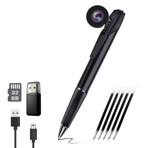 GXSSTO Spy Pen Camera Hidden Body Camera with 32GB SD Card No WiFi Needed 1080P FHD Security Hidden Camera for Office Meeting No Audio