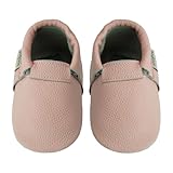 mepiq Leder Lauflernschuhe Krabbelschuhe für Baby Jungen Mädchen Pink,6-12 Monate