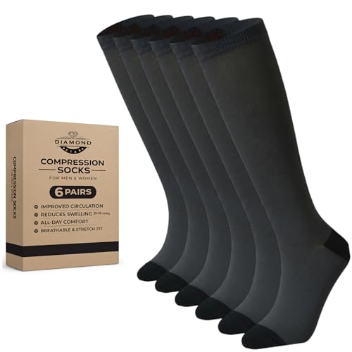 Image of Diamond Star 6 Pairs Compression Socks for Men & Women, Knee High Socks
