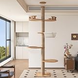 Boumtamils Floor-to-Ceiling Cat Tree Height Adjustable with Solid Wood Pole