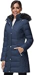 SLOW DOWN Women Winter Down Puffer Coat Warm Hooded Mid-Length Down Jacket for Women with Faux Fur Trim Hood and Pile Collar