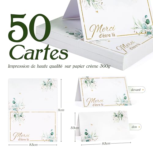 50 pièces de cartes de place, 5,5 x 8,5 cm, Marque place mariage avec lettres Merci d'être là, marque place, carte de table, porte nom table cartons, placement cartes de nom anniversaire – vue 2