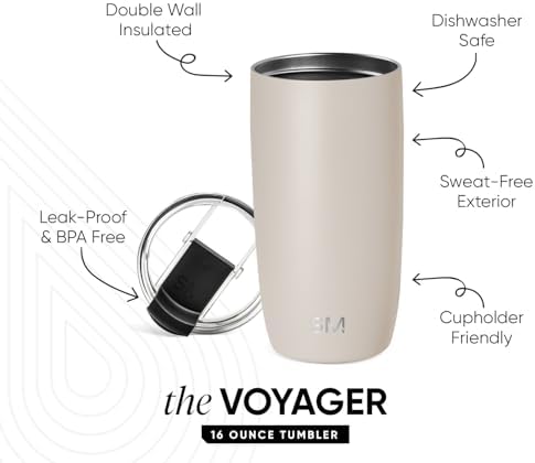 Simple Modern Voyager Tumbler with Flip Lid | Travel Coffee Mug | Insulated Stainless Steel Cold Brew Iced or Hot Coffee Cup | Gifts for Women Men Her Him | 16oz, Almond Birch - 1