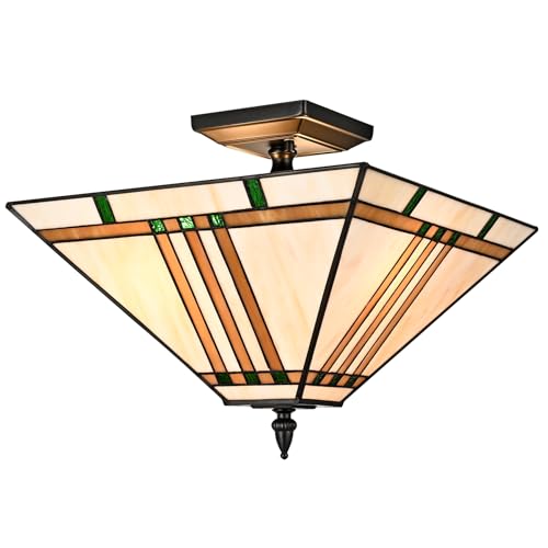Image of DAYCENT Tiffany Ceiling Light with Stained Glass Shade 3-Light