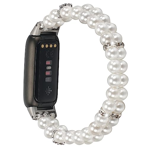 Image of Wongeto Compatible with Fitbit Luxe Bands,Fashion Handmade Elastic Stretch Pearl Bracelet Women Replacement Strap for Fitbit Luxe accssorises