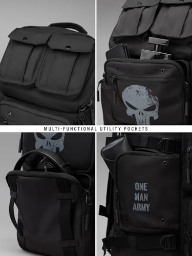 Image of The Souled Store Punisher: Utility Unisex Backpack | Durable Multi-Compartment Laptop Bag | Tactical Stealth Black Travel Rucksack for Men & Women | Water-Resistant College & Office Bag