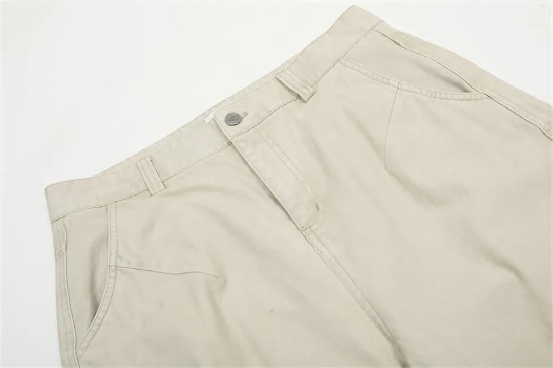 Men’S Retro Spliced Cargo Pants Multi-Pocket Loose Straight Wide Leg Trousers Midweight Twill
