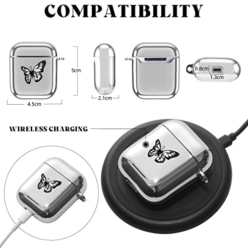 Black White Butterfly For Airpods Case With Keychain And Necklace, Soft Tpu Silver Plated Shockproof Protective Cover For Black Butterfly Cc #TOP4
