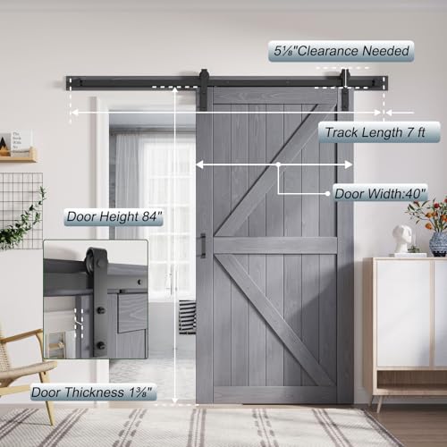 Image of FREDBECK Barn Doors 40 x 84 Grey Wood Interior Door, Fit 36 inch-38 inch Opening