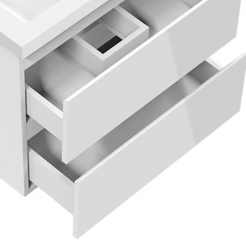 500mm Bathroom Sink Unit with Basin Gloss White 2 Soft Close Drawers Wall Mounted Bathroom Suite with Vanity Unit Modern Handless Design