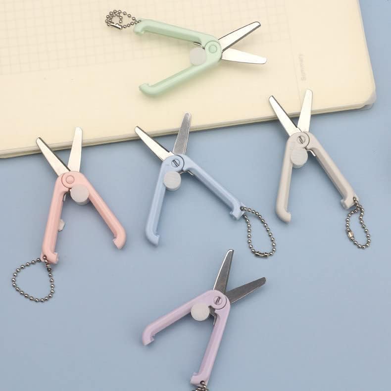 5Pcs Morandi Mini Folding Scissors with Key Chain Small Travel Scissors Retractable Telescopic Scissors Shears for Kids, Scrapbooking, Crafting, Cutting image 4