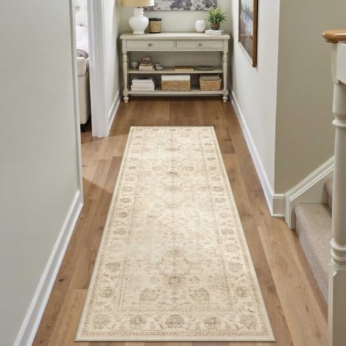 2x6 Washable Runner Rug Brown Vintage Non Slip Soft Low Pile Hallway Kitchen Rug Distressed Oriental Carpet for Laundry Bathroom Bedroom Living Room Home Decor 2' x 6' (Runner) Brown/Black