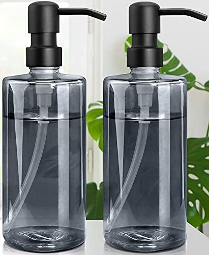 LAMORGIFT 16 Oz Glass Hand Soap Dispenser - Liquid Dish Soap Dispenser for Kitchen Sink- Bathroom Soap Dispenser with Stainless Steel Pump for Soap, Lotion, Essential Oils (2 Pack)