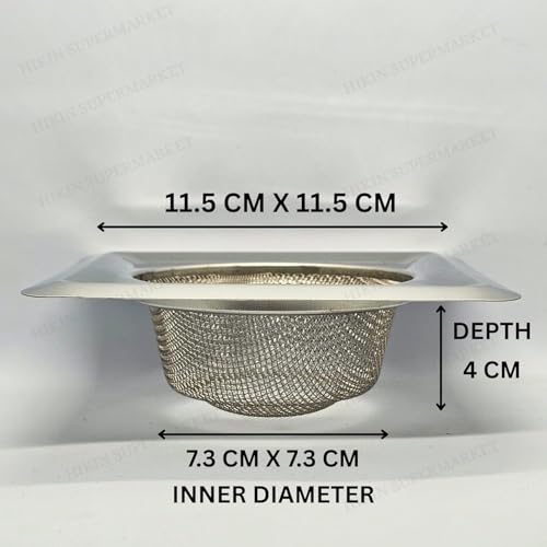 Image of Premium Square Stainless Steel Kitchen Strainer 11 CM Sink Jali, Drain Filter, Anti Clogging Mesh Hair Catcher Drain Cover (ONLY for Square Sink) (2.0 Double)
