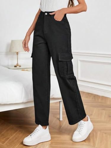 Image of KOTTY Women's Solid High Rise Relaxed Fit Cargo Jeans