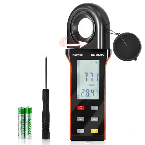 Kethvoz Digital Illuminance Light Meter, 400,000 Lux/FC Illuminance Tester with 270° Rotating Sensor, Data Logging, for Indoor Plants, Greenhouse, Grow Tent, Aquarium, Photography Lighting Measurement