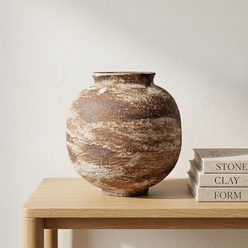 Small Round Ceramic Vase, Rustic Farmhouse Flower...