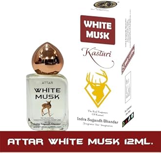 INDRA SUGANDH BHANDAR Attar For Men|Women|Pujan Shahi White Musk Perfume Mild Kasturi 24 Hours Long Lasting Fragrance 15Ml Roll on Cubic Fancy Pack