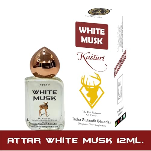 INDRA SUGANDH BHANDAR Attar For Men|Women|Pujan Shahi White Musk Perfume Mild Kasturi 24 Hours Long Lasting Fragrance 15Ml Roll on Cubic Fancy Pack